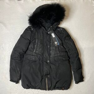 Rudsak The Super Puff Down Parka Jacket Black Fur Hood Size XS 84577